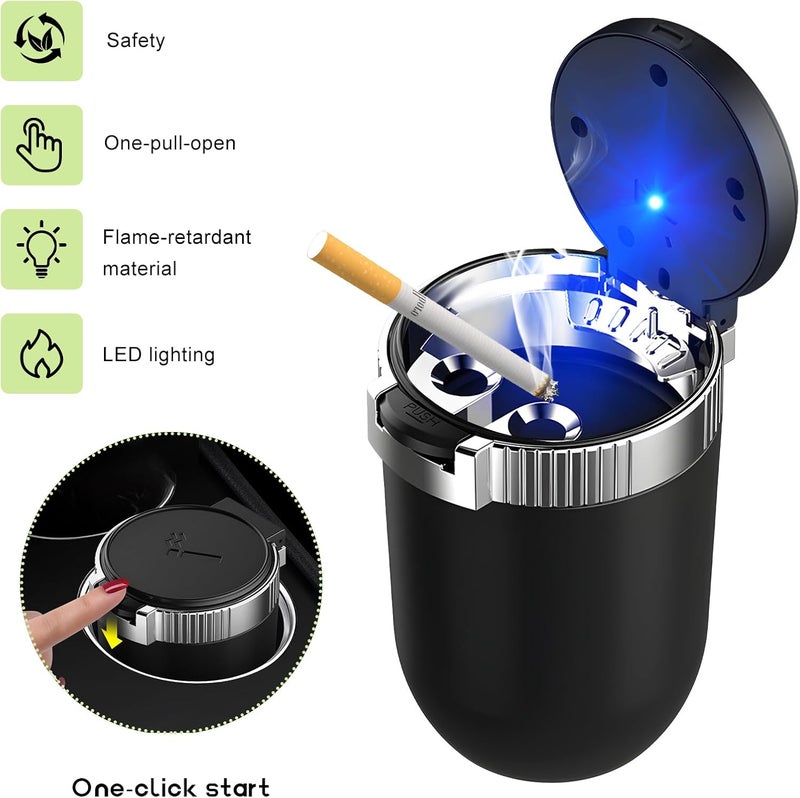 MUQIDA Car Ashtray with Lid, Auto Portable Stainless Steel Smokeless Ash Tray with LED Light, Detachable Windproof Ashtray Mini Trash Can for Most Car Cup Holder Home Office (Silver) - Image 3